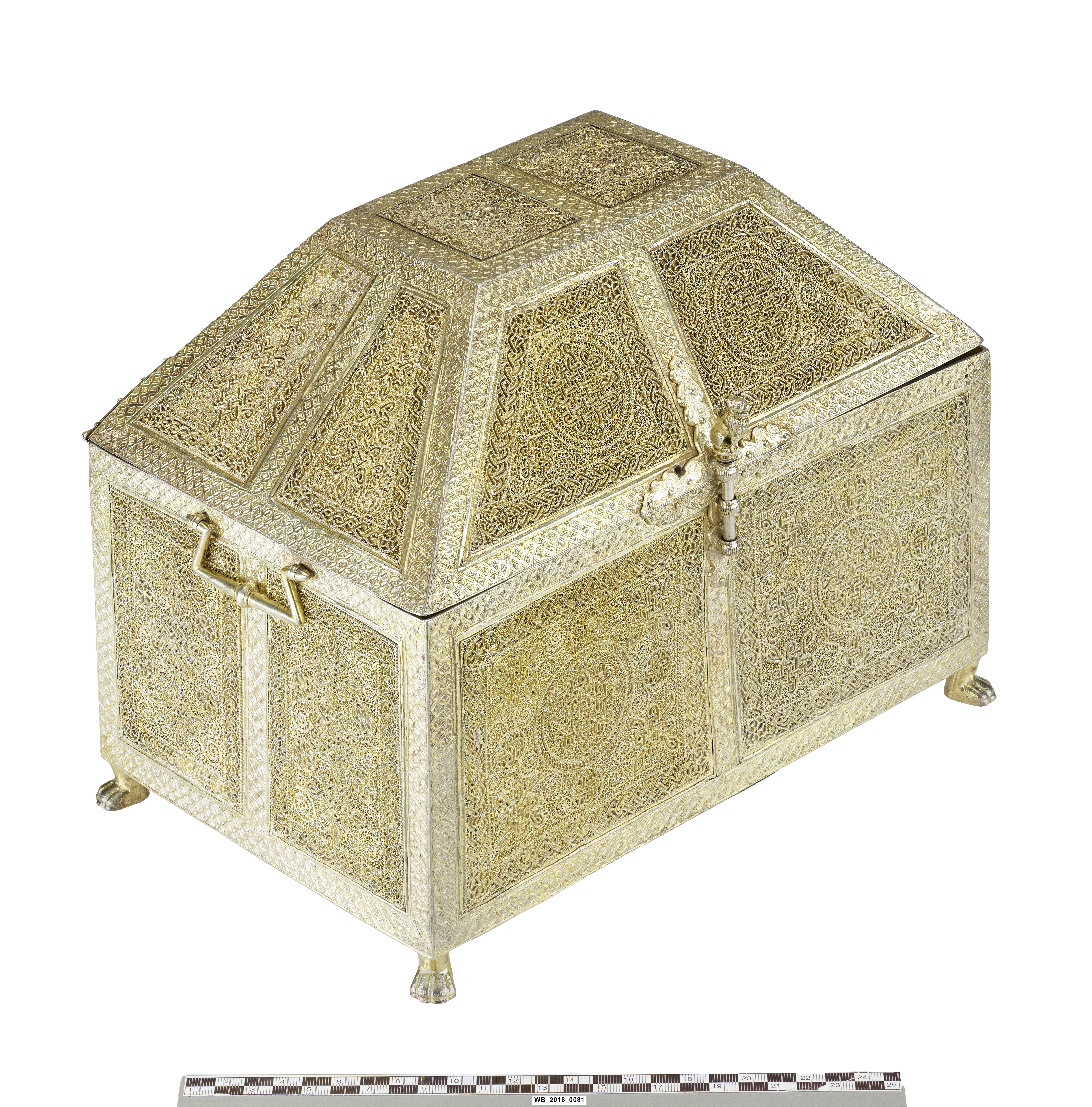 Silver-gilt casket in the Cathedral Treasure of Trier, Germany, Sicily, 12th to early 13th century, full view.