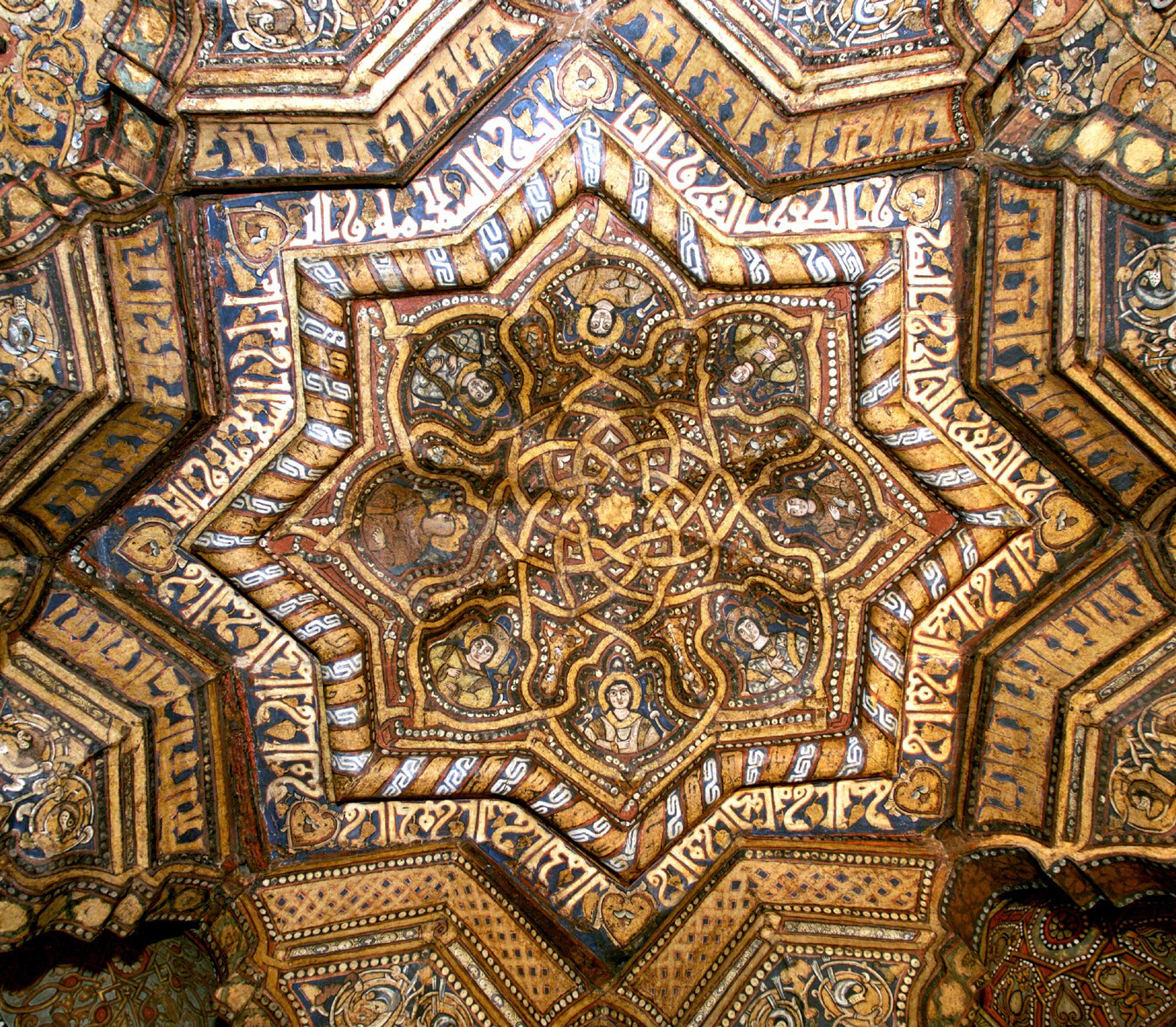 Capella Palatina, Palermo. Muquarnas ceiling, detail of eight-pointed star filled with intertwined bands.